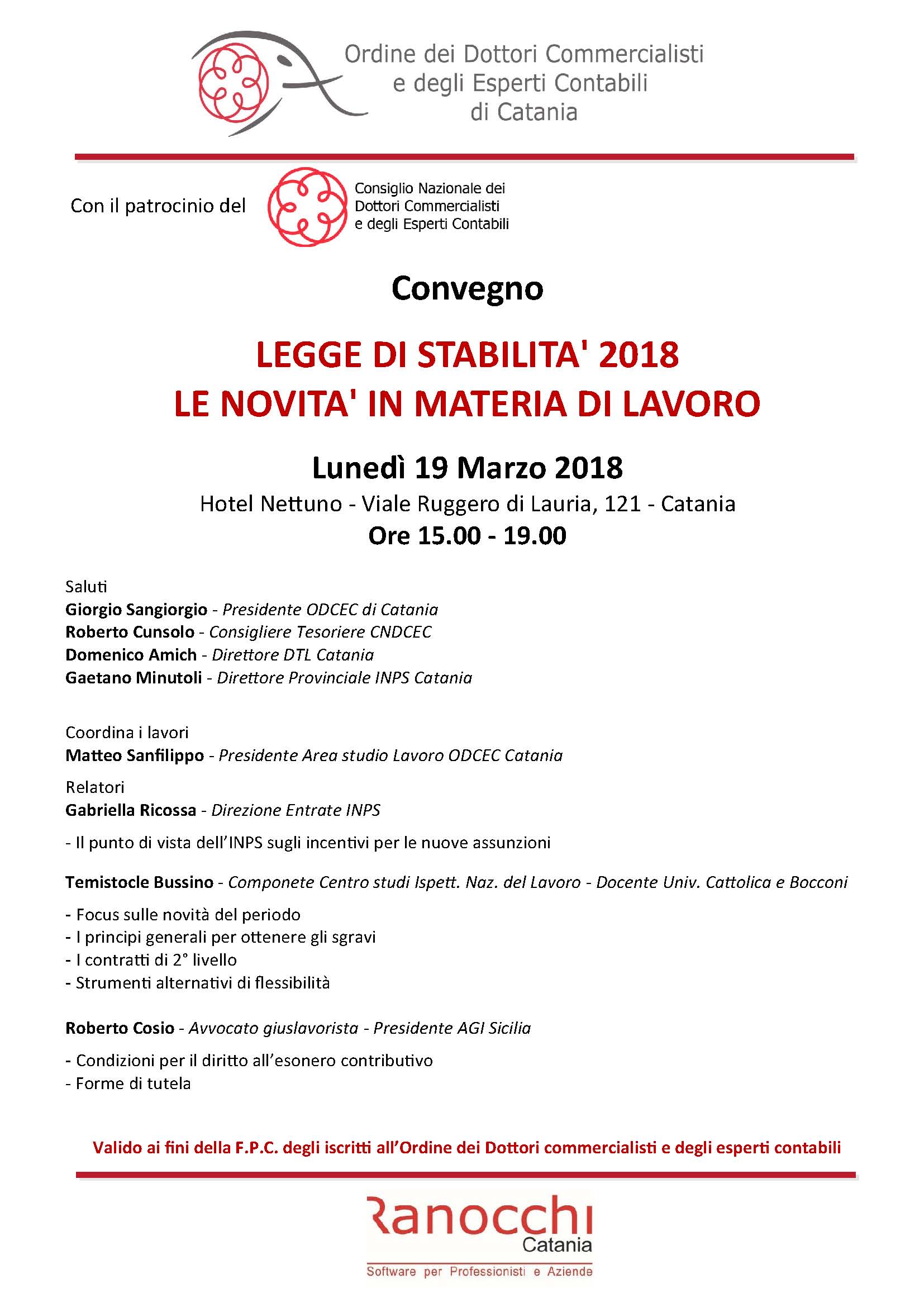 convegno commercialisti catania legge stabilita 2018 lavoro